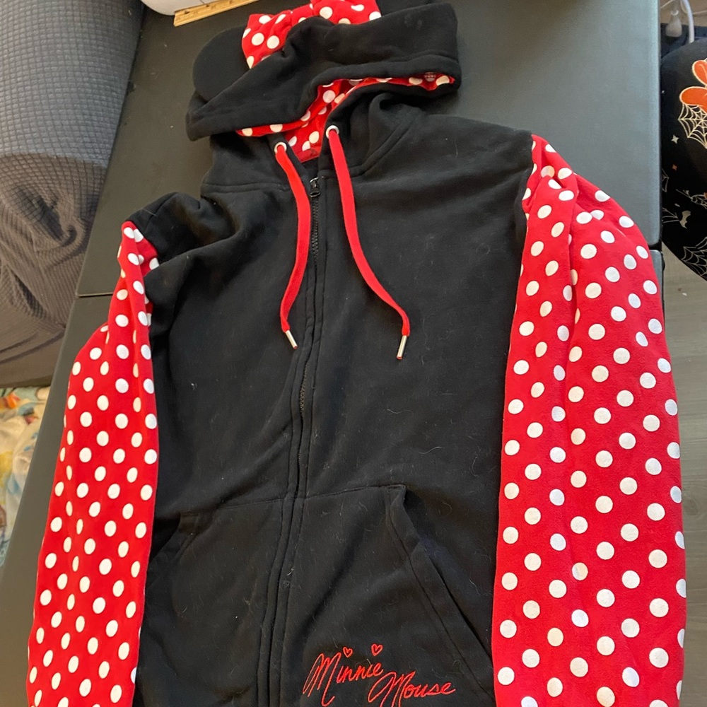 Women’s Disney Minnie Mouse Hoodie Coat with Ears and Bow, Size Large